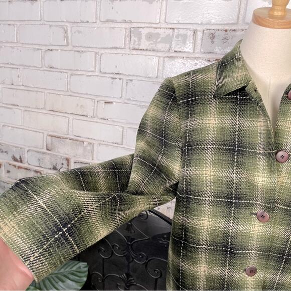 Vintage 90s Sag Harbor Green Plaid Womens Long Sleeve Button-down  Blazer Jacket - Picture 5 of 9